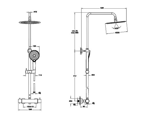 Душевая система Vitra Aquaheat Bliss A47201EXP с термостатом Хром