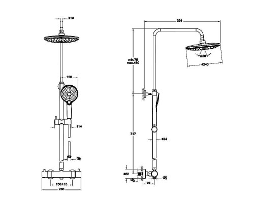 Душевая система Vitra Aquaheat Bliss A4720536EXP с термостатом Черный матовый