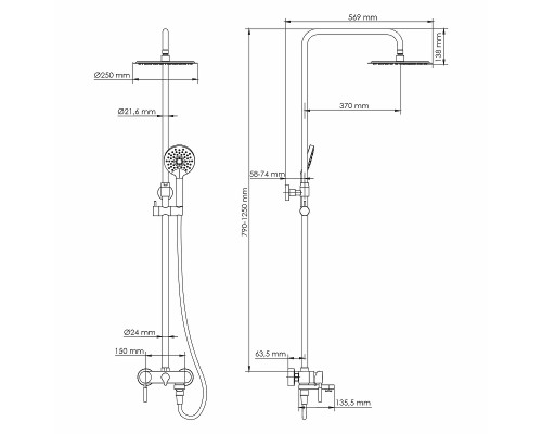 Душевая система WasserKRAFT A14201.14 цвет Никель