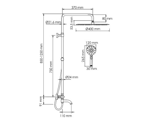 Душевая система WasserKRAFT A188.117.127.087.CH Thermo с термостатом Хром