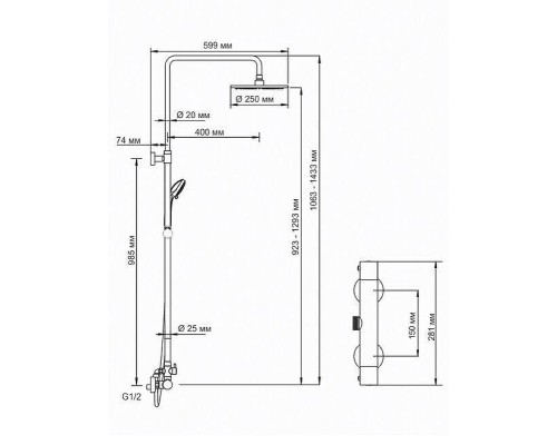 Душевая система WasserKRAFT A13302 с термостатом Хром