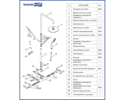 Душевая система WasserKRAFT A13302 с термостатом Хром