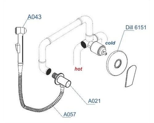 Гигиенический душ со смесителем WasserKRAFT Dill A06157 Хром