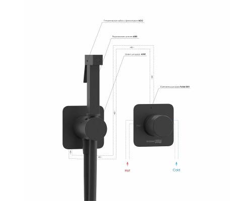 Гигиенический душ со смесителем WasserKRAFT Fulda A5251.302.241.212 Черный матовый