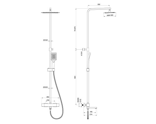 Душевая система Wonzon & Woghand WW-88739901-MB с термостатом цвет Черный матовый