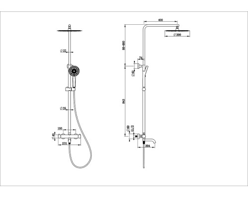 Душевая система Wonzon & Woghand WW-88739903-BGM с термостатом цвет Темный графит