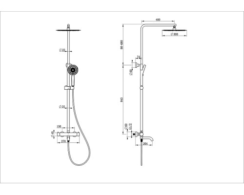 Душевая система Wonzon & Woghand WW-88739903-MB с термостатом цвет Черный матовый