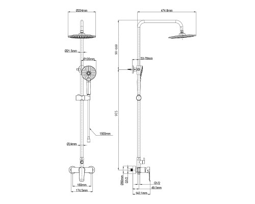 Душевая система Wonzon & Woghand WW-A30103-MB цвет Черный матовый