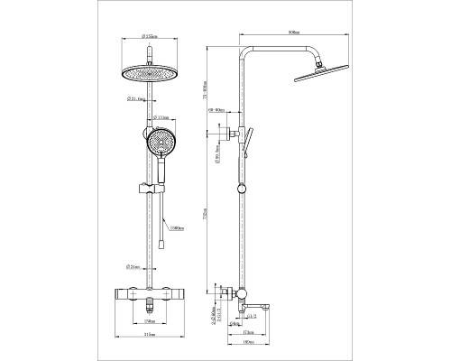 Душевая система Wonzon & Woghand WW-B3069-MB с термостатом цвет Черный матовый