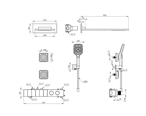 Душевая система Wonzon & Woghand WW-D4538-A-MB с термостатом цвет Черный матовый