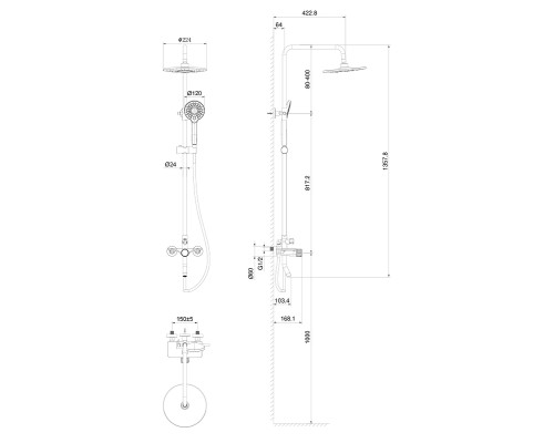 Душевая система Wonzon & Woghand Click WW-N3S962-MB цвет Черный матовый