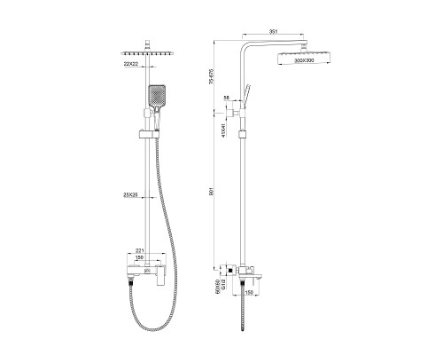 Душевая система Wonzon & Woghand Cube WW-88739016-MB цвет Черный матовый