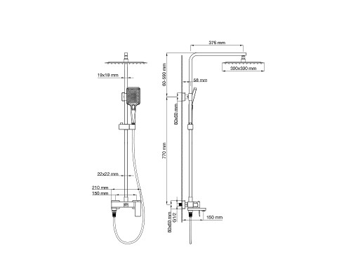 Душевая система Wonzon & Woghand Cube 2.0 WW-88047068-MB цвет Черный матовый