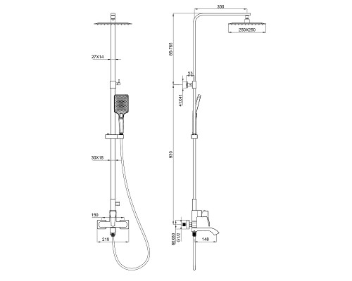Душевая система Wonzon & Woghand Flex WW-88047072-MB цвет Черный матовый