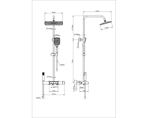 Душевая система Wonzon & Woghand Muse WW-B4129-MB с термостатом цвет Черный матовый