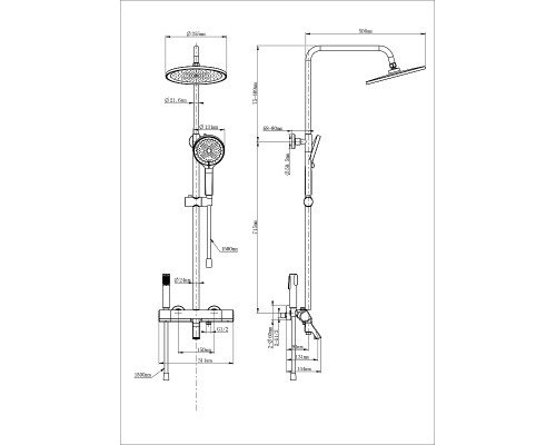 Душевая система Wonzon & Woghand The One WW-B3094-BGG с термостатом цвет Темный графит
