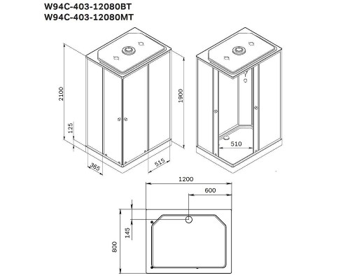 Душевая кабина AM.PM X-Joy 120х80 W94C-403-12080BT без гидромассажа