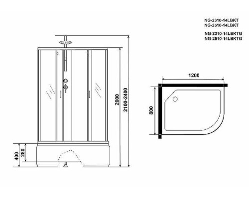 Душевая кабина Niagara Classic 120x80 L NG-2310-14LBKT без гидромассажа