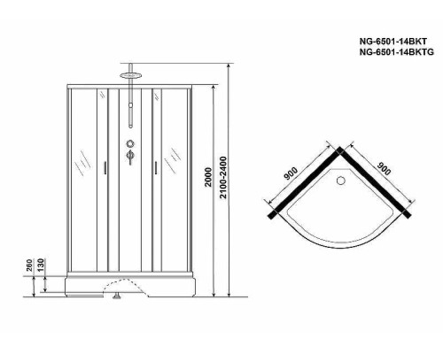 Душевая кабина Niagara Classic 90x90 NG-6501-14BKTG с гидромассажем
