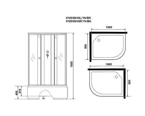 Душевая кабина Niagara Eco 100x80 L E100/80/40L/TN/BK без гидромассажа