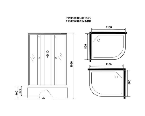 Душевая кабина Niagara Promo 110x80 L P110/80/40L/MT/BK без гидромассажа