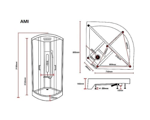 Душевая кабина Parly 90x90 AMI без гидромассажа