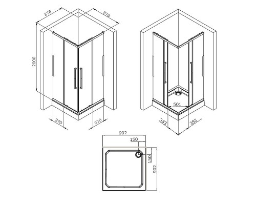 Душевой уголок AM.PM Func 90x90 W84G-403-9090-МТ профиль Хром матовый стекло прозрачное