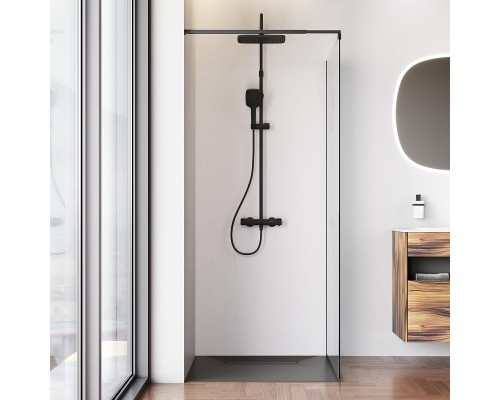 Душевая перегородка AM.PM Func 90 W84WI-90-F1-BTE профиль Черный матовый стекло прозрачное