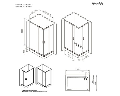 Душевой уголок AM.PM Gem 120x80 W90G-403-120280-MT профиль Хром матовый стекло прозрачное