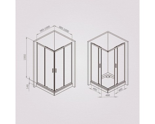 Душевой уголок AM.PM Gem 100х100 W90G-403-100100-BT профиль Черный матовый стекло прозрачное