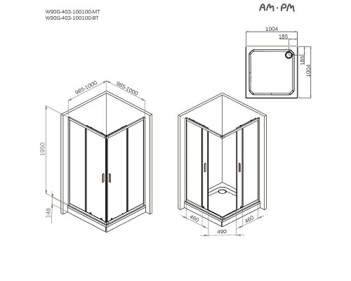 Душевой уголок AM.PM Gem 100х100 W90G-403-100100-BT профиль Черный матовый стекло прозрачное
