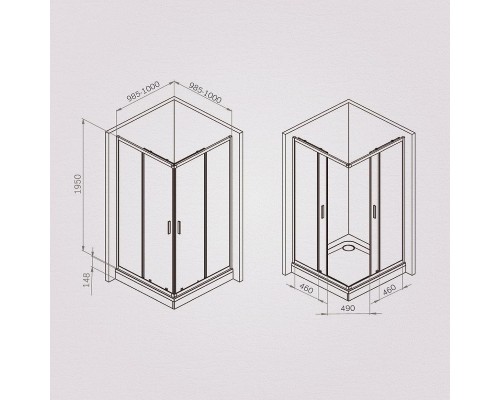 Душевой уголок AM.PM Gem 100х100 W90G-403-100100-MT профиль Хром матовый стекло прозрачное