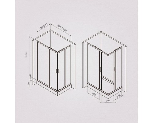 Душевой уголок AM.PM Gem 100х80 W90G-403-100280-BT профиль Черный матовый стекло прозрачное
