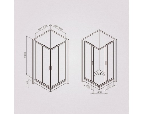 Душевой уголок AM.PM Gem 90х90 W90G-403-9090BT профиль Черный матовый стекло прозрачное