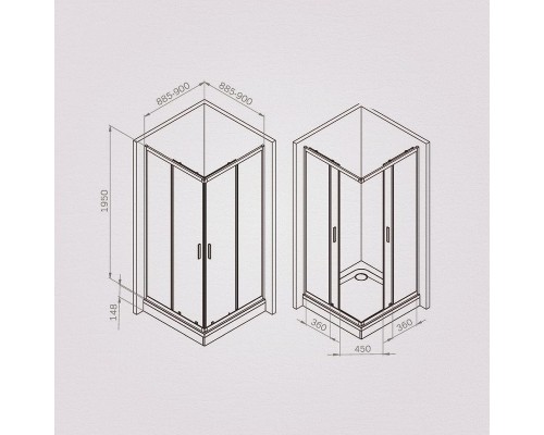 Душевой уголок AM.PM Gem 90х90 W90G-403-9090MT профиль Хром матовый стекло прозрачное