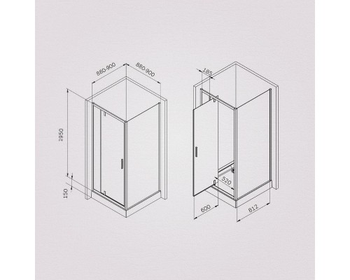 Душевой уголок AM.PM Gem 90х90 W90G-404-9090-BT профиль Черный матовый стекло прозрачное