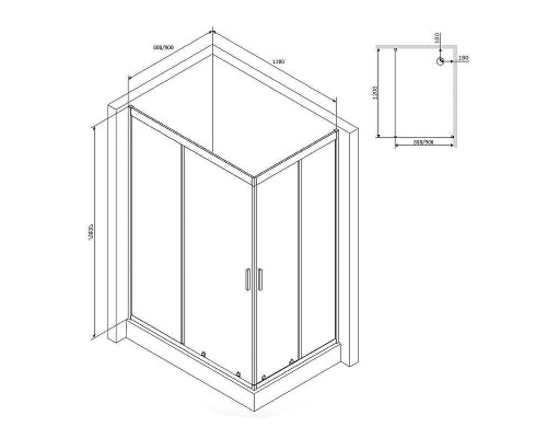 Душевой уголок AM.PM Gem 120x80 W90G-404-120280-MT профиль Хром матовый стекло прозрачное