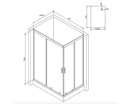 Душевой уголок AM.PM Gem 120x90 W90G-404-120290-MT профиль Хром матовый стекло прозрачное