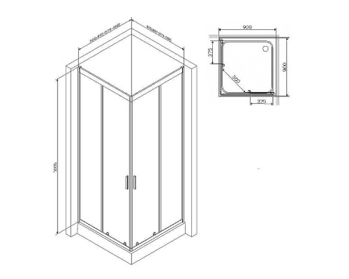 Душевой уголок AM.PM Gem 90х90 W90G-403-090BT профиль Черный матовый стекло прозрачное