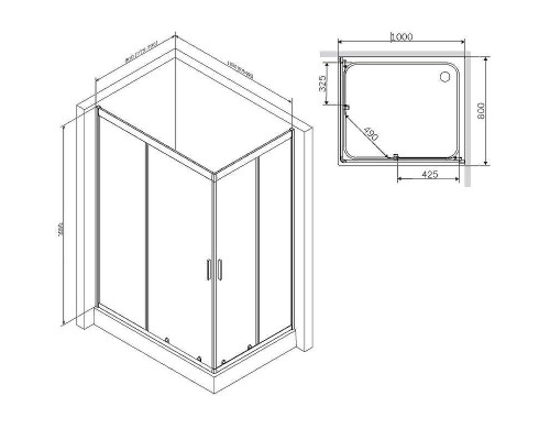 Душевой уголок AM.PM Gem 100х80 W90G-404-100280-BT профиль Черный матовый стекло прозрачное