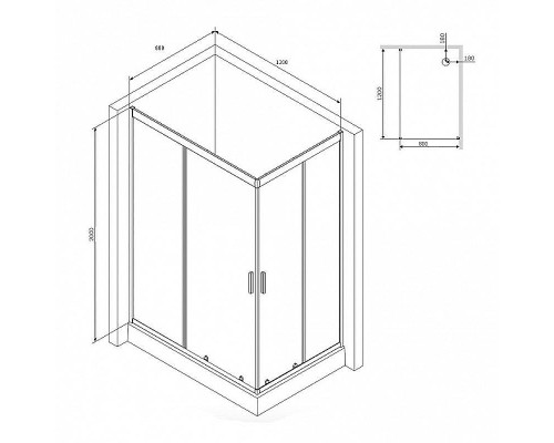 Душевой уголок AM.PM Gem 120х80 W90G-404-120280-BT профиль Черный матовый стекло прозрачное