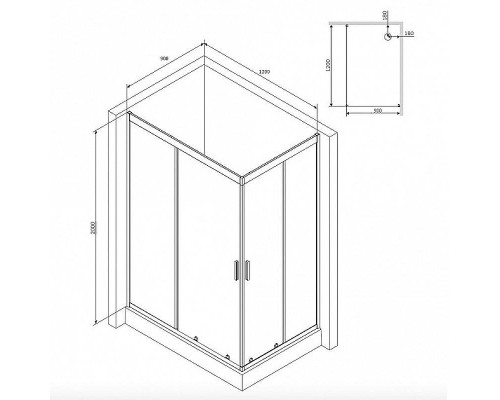 Душевой уголок AM.PM Gem 120х90 W90G-404-120290-BT профиль Черный матовый стекло прозрачное