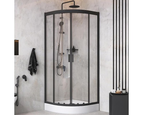 Комплект душевого уголка с душевой системой и аксессуарами AM.PM Gem 80x80 WK90EM профиль Черный матовый стекло прозрачное