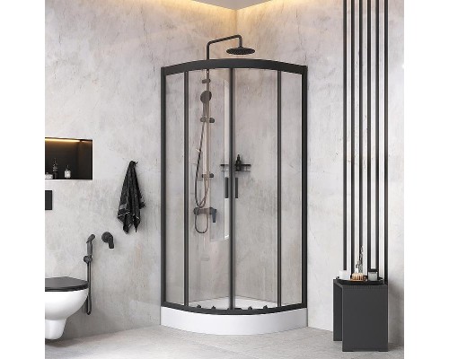 Комплект душевого уголка с душевой системой и аксессуарами AM.PM Gem 80x80 WK90EM профиль Черный матовый стекло прозрачное