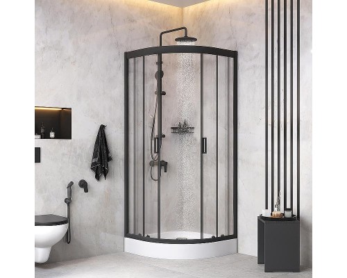 Комплект душевого уголка с душевой системой и аксессуарами AM.PM Gem 80x80 WK90EM профиль Черный матовый стекло прозрачное
