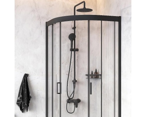 Комплект душевого уголка с душевой системой и аксессуарами AM.PM Gem 80x80 WK90EM профиль Черный матовый стекло прозрачное