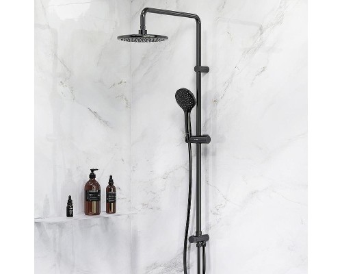 Комплект душевого уголка с душевой системой и аксессуарами AM.PM Gem 80x80 WK90EM профиль Черный матовый стекло прозрачное