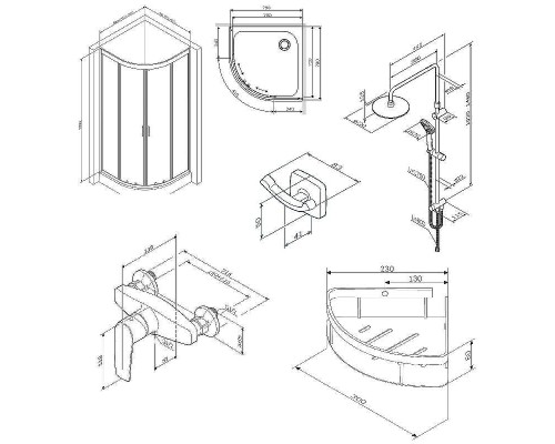 Комплект душевого уголка с душевой системой и аксессуарами AM.PM Gem 80x80 WK90EM профиль Черный матовый стекло прозрачное