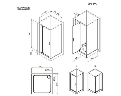 Душевой уголок AM.PM Gem 90х90 W90G-404-9090-MT профиль Хром матовый стекло прозрачное