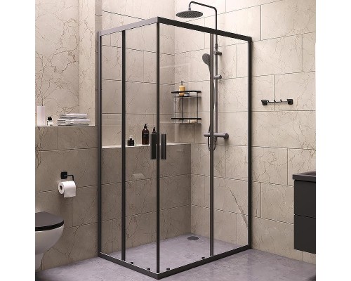 Комплект душевого уголка с душевой системой и аксессуарами AM.PM Gem S 120x80 WK93ER профиль Черный матовый стекло прозрачное